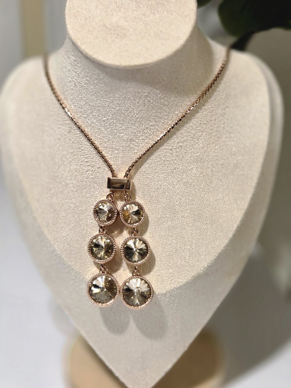 Touchstone Crystal by Swarovski Rose Gold swing Adjustable pendant necklace